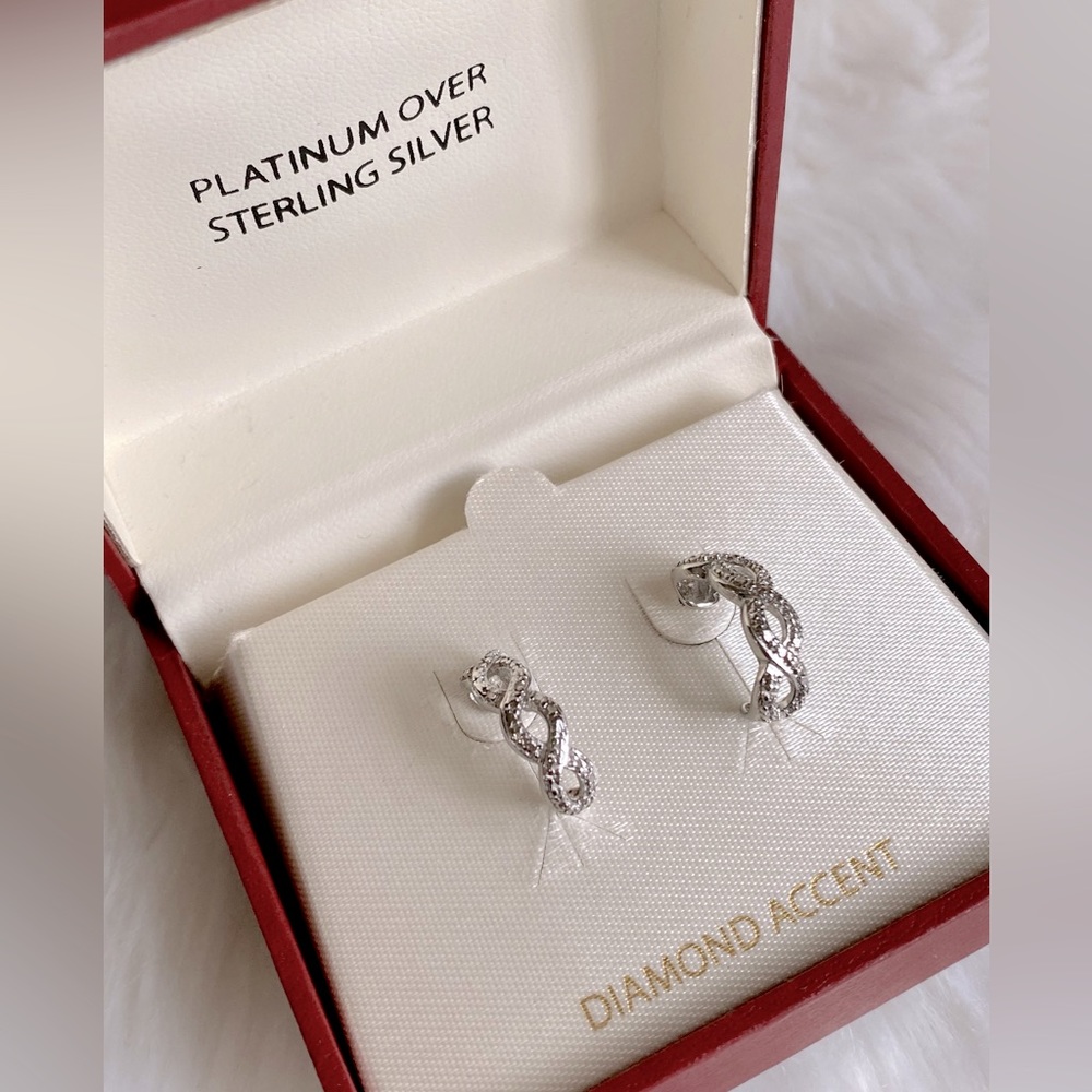 Platinum Plated Diamond Accent Earrings - NEW